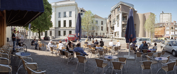 844480 Gezicht over het nieuwe plein op de Korte Minrebroederstraat achter het vernieuwde Stadhuis (met de ingang Korte ...